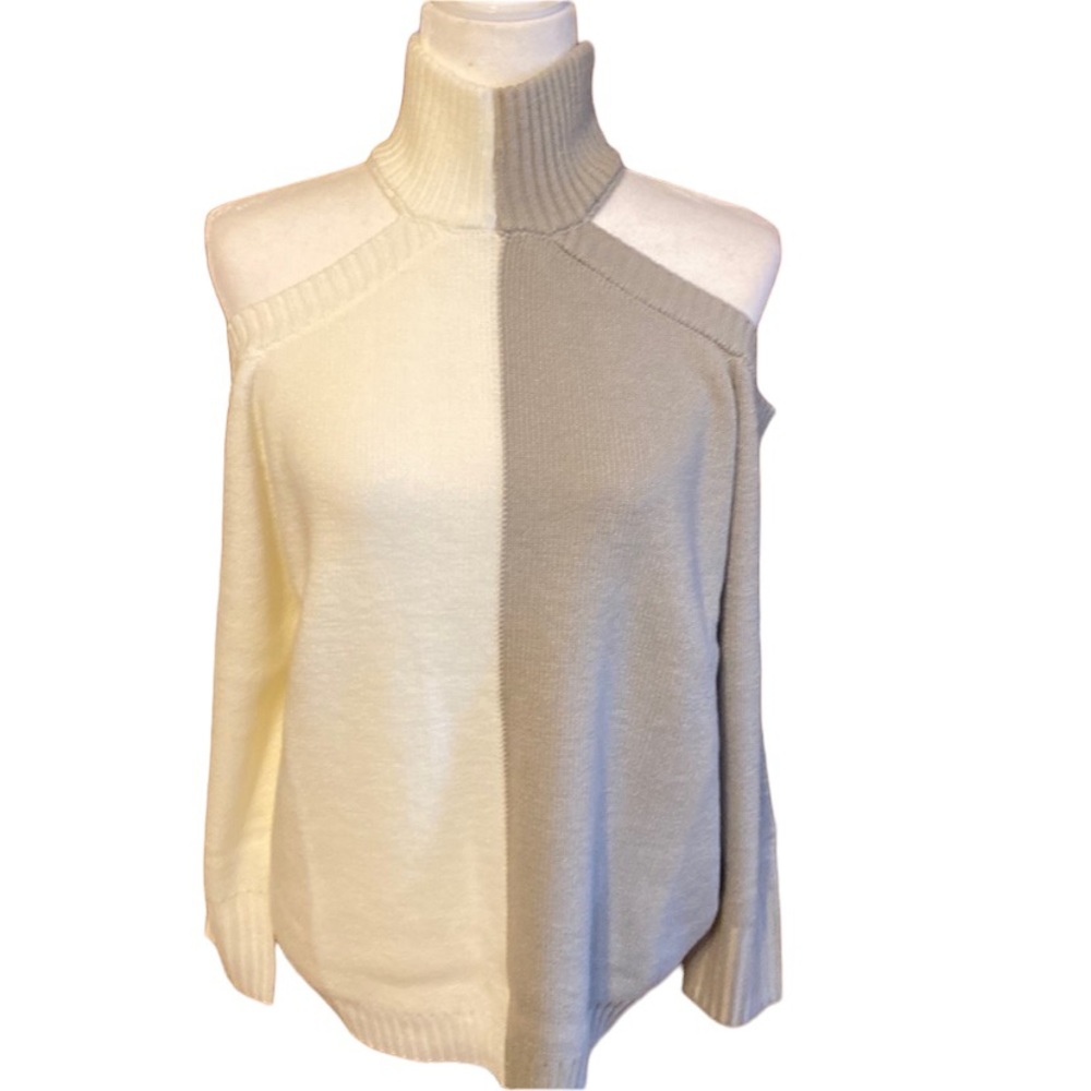 Grey & white cold shoulder sweater